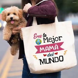 Shopping Bags Mom In The World Spanish Printed Women Tote Bag Canvas Female Shoulder Mothers Day Birthday Gift For Mama