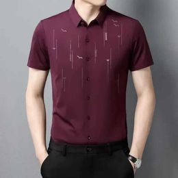 New designer Mens Dress Shirts Summer Fashion Ice Silk T-shirt Short Sleeve Solid Turn-down Collar Striped Business Letter Button Casual Tops