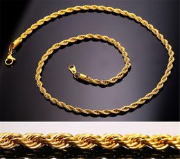 Gold Chains Fashion Stainless Steel Hip Hop Jewelry Rope Chain Mens Necklace4931958