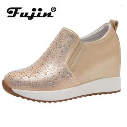 Dress Shoes Fujin 7cm Synthetic Boots Women Genuine Leather Bling Rhinestones Pumps Autumn Spring Sexy Fashion Ankle Platform Wedge