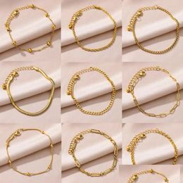 Anklets For Women 14K Yellow Gold Golden Colour Chain Anklet Female Summer Beach Accessories Foot Leg Bracelets Fashion Jewellery Drop De Otm9D