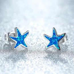 Stud Earrings Cute Blue Opal Starfish Earring For Girl