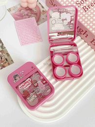 Contact Lens Accessories Cute Double Contact Lens Case with Mirror for Girls - Travel Portable Eye Lens Box with Tweezers and Solution Bottle - Pink Cart d240426