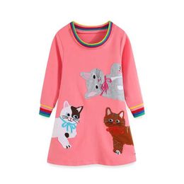 Vestidos de garotas pulando medidores de 2-12t Princess Girls Dresses Cats Bordado Autumn Spring Baby Roupes Gifts Gifts Aniversário