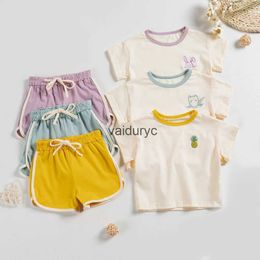Roupas conjuntos de roupas de bebê de verão conjuntos de mangas curtas e calças 2pcs meninos e meninas ternos de algodão roupas h240426