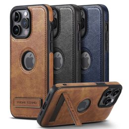 Leather Stand Anti-Drop Phone Case for 15 Pro max iPhone 14 Minimalist Male