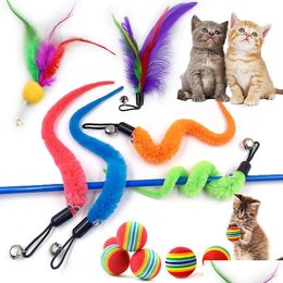 Cat Toys 5 100Pc Interactive Feather Toy Accessories False Mouse Worm With Bell Replacement Refill Foam Ball Training Kitte Homefavor Dh2Kx