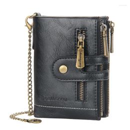 Wallets Short Tri-fold Card Wallet Men Luxury Coin Purse Multi-Card Position Mens Small Holder Purses With Chain