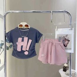 Clothing Sets Girls Clothes Sets 2024 Summer Children Short-sleeved Suit Teenage Girls Letter T-shirt Shorts Tracksuit Outfit Clothing Set