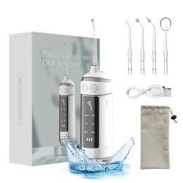 Irrigators Portable Pullout Oral Irrigator Dental Water Flosser Rechargeable 6 Modes Water Jet 4 Tips for Teeth 180ML Tank IPX7 Waterproof