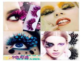 Whole International Colour feathers exaggerated false eyelashes Modelling pictorial art show Coloured eye lashes extension stage7474586