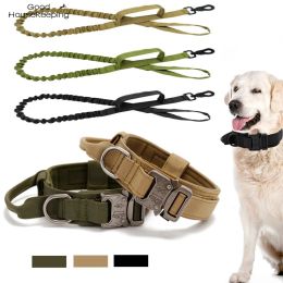 Collars Adjustable Tactical Dog Collar Leash Military Heavy Duty Metal Buckle With Control Handle For K9 Outdoor Dog Hunting Training