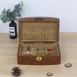 Jewellery Pouches Retro Wooden Storage Box Women Ring Earrings Necklace Bracelet Gift Display With Lock Small BirthdayGift