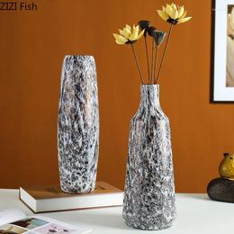Vases Imitation Marble Relief Glass Vase Hydroponic Flower Pots Desk Decoration Artificial Decorative Floral Arrangement