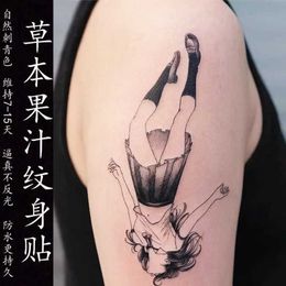 Tattoo Transfer Herbal Juice Falling Girl Temporary Tattoos for Women Man Arm Punk Waterproof Tattoo Stickers Art Lasting Cartoon Fake Tattoo 240427