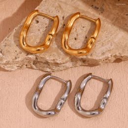 Hoop Earrings Irregular U-shaped Flow 18K Gold Plated Trendy Silver Color Hypoallergenic 316L Stainless Steel For Women