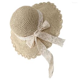 Berets Lace Straw Bow Hat Hats Chic Beach Cap Casual For Women UV Protection Miss Sun Summer