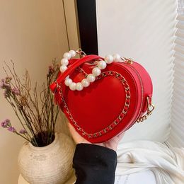 Totes Red Love Bag Women's 2024 Versatile Chain Single Shoulder Crossbody Bags Luxury Pearl Handheld Party Handbags