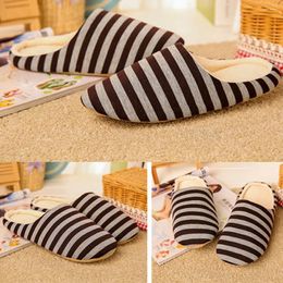 Slippers Women Home Warming Soft Coral Velvet Winter Candy Color Stripe Shoes