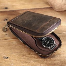 Soft Cow Leather Watch Box Luxury Pouch with Zipper Portable Organizer Bag Travel Protective Cover 1Slot 240415