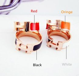 316L Stainless Steel H stamp Rings Black and white red orange drop oil H ring For Women with Original Velvet bag4615746