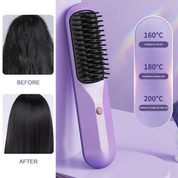 Adjustable Temperature Hair Brush Wireless Portable Comb for Women 3 Straightening 240424