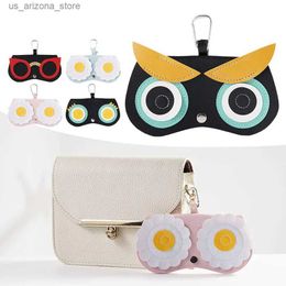 Sunglasses Cases Fashionable Womens PU Leather Glasses Case Cartoon Portable Storage Pendant Bag Protective Q240426