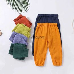 Byxor 1-7T Summer Linen Cotton Pants for LDREN SOLID THIN MOSQUITO REPELLENT PANTS ELASTISKA CASUAL JOGGERS BOUSERS FÖR KIDS H240429