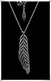 Glitter Feather Necklace 925 Sterling Silver for P Jewellery Fashion High Quality Elegant Ladies Necklace with Original Box 277886185