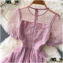 Basic Casual Dresses Princess Style Tea Break French High-End Stitching Mesh Dress Womens Summer Can Be Sweet And Salty Temperament Fa Dhlbm