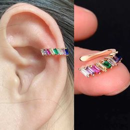 Charm 1PC Korean Style Women Girls Flower Leaf Clip Earrings Without Piercing Rainbow Earring Crystal Zircon Ear Cuff Fashion Jewellery