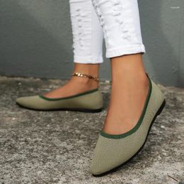 Casual Shoes Women Flat 2024 Autumn Breathable Mesh Pointed Toe Non-slip Knitted Comfortable Women's Large Size 43