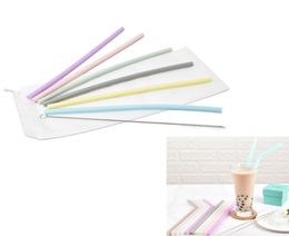 Silicone Straw Set Portable Food Grade Silicone Straw with Cleaning Brush Reusable Milk Juice Bubble Tea Silicone Drinking Straws 1644657