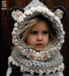 Winter Knitted Thicken kids hats winter snowboard cute cap fox wool neckerchief balaclava funny bonnet enfant casual cap Y2001107130007