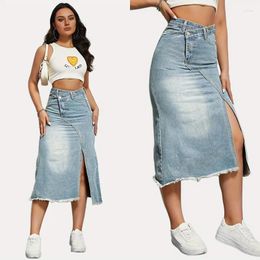 Skirts Blue Skirt Pocket Jeans Design Maxi Spring Autumn Slit Y2k Stretch Vintage Denim Club E-girl Streetwear Long