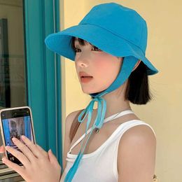 Wide Brim Hats Bucket Hats Lace womens hat outdoor sun protection Korean multifunctional sunshade umbrella wide winged hat spring/summer J240425