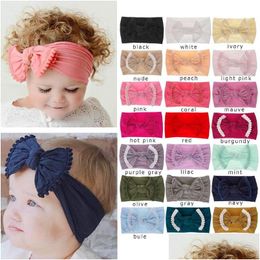 Hair Accessories 21 Colours Baby Girl Lace Nylon Headband Fashion Soft Candy Colour Bohemia Bow Infant Drop Delivery Kids Maternity Otgju