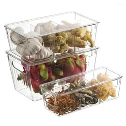 Storage Bottles Food Box Transparent Vegetable Fruit Caddy Bin Fridge Pantry Kitchen Seasoning Organiser With 2 Removable Divider