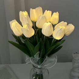 10Heads LED Glowing Artificial Flower Bouquet Decorations for Home 33cm Fake Tulip Fairy Lights Easter Wedding Decor Outdoor 240415