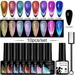 Nail Polish LILYCUTE 10PCS/SET Cat Magnetic Gel Nail Polish Set 9D Reflective Glitter Gel Semi Permanent UV Gel Soak Off Sparkling Nail Art Y240425