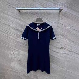 Basic & Casual Dresses designer Nanyou Zhi 24 Early Spring Navy Neck Knitted Dress Fashion Letter Embroidery Age Reducing Color Contrast Slim Fit Short Skirt UDG9