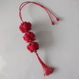 Decorative Figurines Chinese Knotting Craft Hand Knitting High-end Red Lotus Flower Phoenix Tail Tassel Pendant Car Hanging Special Gift