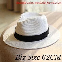 Wide Brim Hats Bucket Hats Big head 63CM Panaman straw hat with folding straw hat plus size mens jazz top hat sun protection and sunshade hat 240424