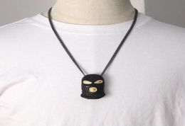 Black CounterTerrorism Mask Pendant Necklace Hip Hop Jewellery Cubic Zirconia Cuban Link Chain Necklaces Men Women Rapper Punk Acce1601003