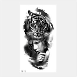 2E3W Tattoo Transfer 1PCS Waterproof Temporary Tattoo Sticker Forest Lion Tiger Bear Flash Tattoos Women Leopard Wolf Crown Body Art Arm Fake Tatoo 240427