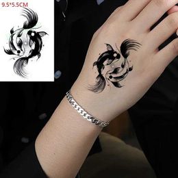 Tattoo Transfer Waterproof Temporary Tattoo Sticker Black and White Fish TaiChi Pattern The Body Art Flash Tatoo Fake Tatto for Woman Men 240427