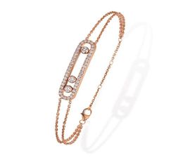 France Real 925 Sterling Silver Fashion Necklace Bracelet With Three Moved Stone Clear CZ For Women Jewelry Collier 02088783908