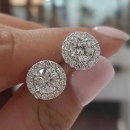 Stud Female Crystal Luxury Round Orecchini per borchie d'argento Vintage Orecchini in pietra zircone bianco per donne D240426