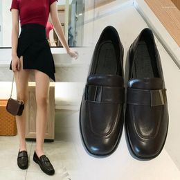 Casual Shoes Loafers Women's Spring 2024 Summer Square Toe Block Heel Women Work British Style Leather Low And Elegant