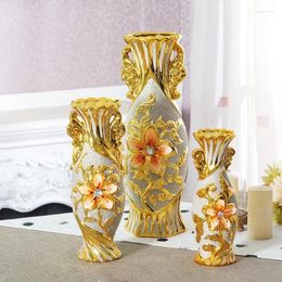 Vases Gold European Style Jingdezhen Ceramic Nordic Home Design Interior Vase For Flowers Hydroponic Maceta Room Ornaments 50V